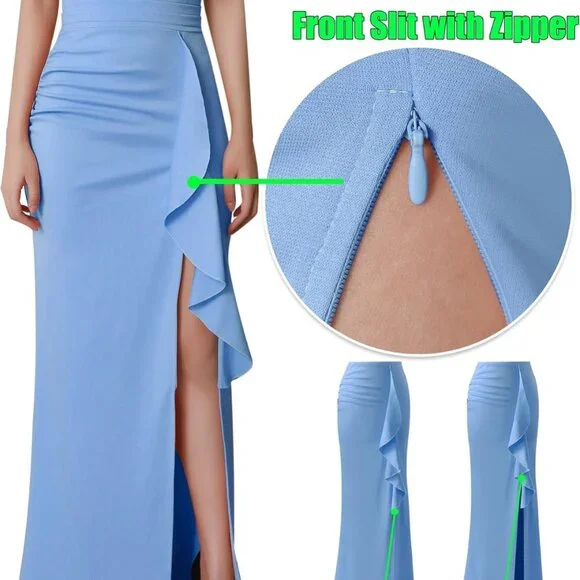 Ruffles evening Prom Wedding Party Maxi Dress - Picture 2 of 12